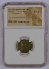 Roman Empire Usurpers AD 365-366 AE3 Nummus Coin for Procopius, NGC Graded CH F