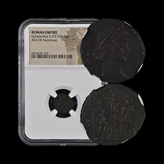 ROME. 337, Æ4 Nummus – NGC CERT – Constantius II, GLORIA EXERCITVS, Antioch E