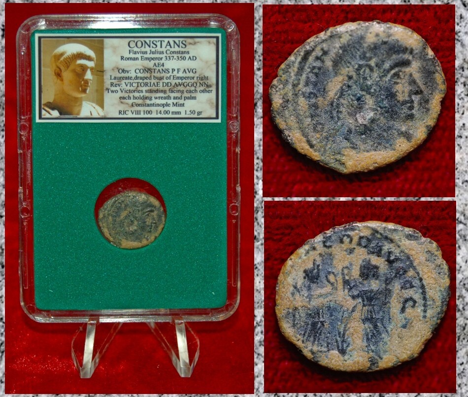 Ancient Roman Empire Coin CONSTANS Two Victories With Wreath Constantinople Mint