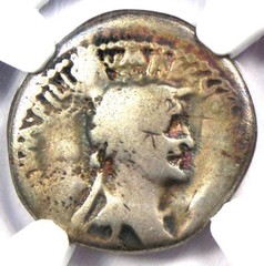 Cleopatra VII and Marc Antony AR Denarius Silver Coin 34 BC – Certified NGC VG