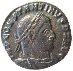 CONSTANTINE I, THE GREAT, 307-337 AD. BRONZE FOLLIS. ARLES MINT. SOL REVERSE.