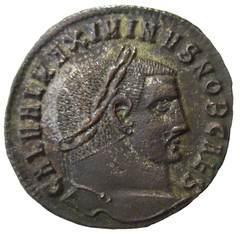 GALERIUS AS CAESAR, 293-305 AD. BRONZE FOLLIS, HERACLEA MINT. GENIUS REVERSE.