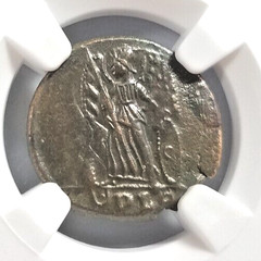 Constantinian Roman Empire Nummus NGC AU Constantinopolis Nike Victory on Prow