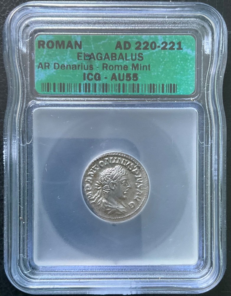 ELAGABALUS AD 220-221 DENARIUS SILVER COIN ICG AU-55