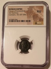Roman Empire House of Constantine – Constans AD 337-350 AE4 Nummus AU NGC