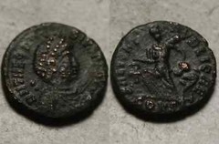 Rare original ancient Roman coin Theodosius AE4 Victory captive chi-rho 395AD