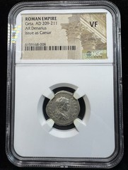 Roman Coin Geta AR Denarius Victory Wreath & Shield Rome 209-211 AD | NGC VF