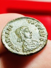Arcadius AE Nummus Siscia AD 384-387, GLORIA ROMANORVM, EXTREMELY RARE, ☧, AVG,F
