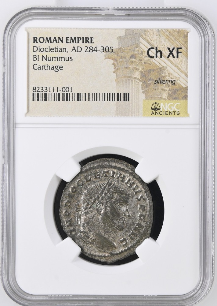 Diocletian (AD 284-305). AE Follis or BI nummus (5h). NGC CH XF, silvering