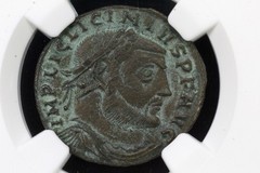 Roman NGC XF Licinius I BI Nummus Jupiter Dragging Slave Thessalonica 312-313 AD