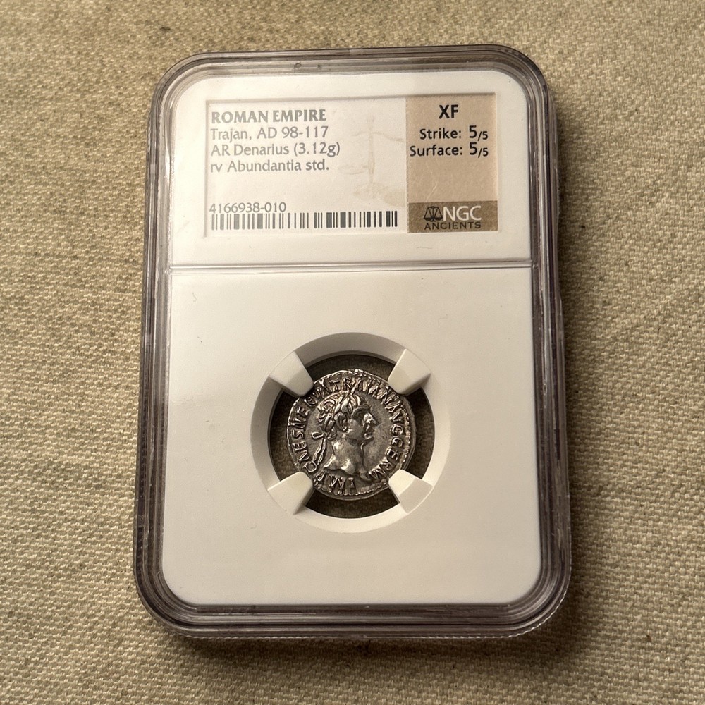 Roman Empire. Trajan 98-117 AD Silver Denarius. Rome Mint – XF F007