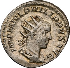 Roman Empire: Phillip II (AD 247-249) – Silver – Double Denarius – NGC CH XF