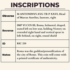Emperor Marcus Aurelius Denarius Ancient Roman Empire Silver Coin with COA