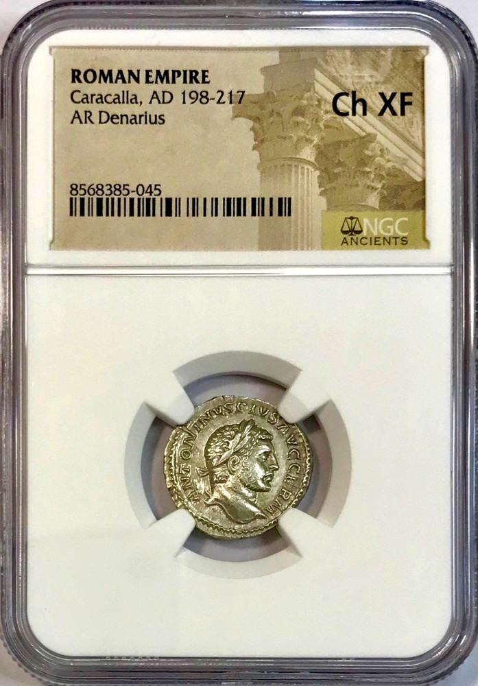 Impeccable 198-217 AD Caracalla Ancient Roman Silver Denarius Coin NGC Choice XF