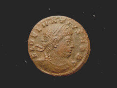 DELMATIUS, Caesar. AD 335-337. AE 3/4. Siscia. GLORIA EXERCITUS. Uncleaned.