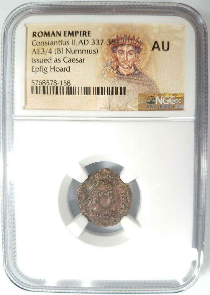 Constantius II Roman Empire BI Nummus AE3/4 NGC AU Ancient Epfig Hoard Pedigree
