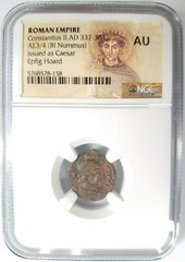 Constantius II Roman Empire BI Nummus AE3/4 NGC AU Ancient Epfig Hoard Pedigree