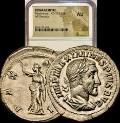 Ultra PQ+++ 235-238 AD Maximinus I Ancient Roman Silver Denarius Coin NGC AU