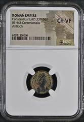 Constantius II,AD 337-361 ROMAN EMPIRE BI Half-Centenionalis NGC Ch VF