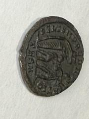 Constans Ancient Roman coin AD 348 Bust & Sphere/Soldier Spear Barbarian Hut