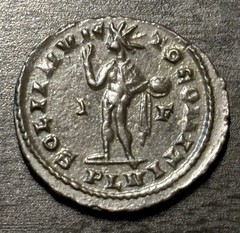 Roman Imperial AE Reduced Follis Bronze Coin of Emperor Constantine I. Sol EF+