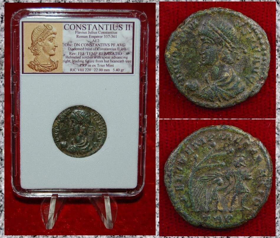 Ancient Roman Empire Coin CONSTANTIUS II Roman Soldier Leading Captive