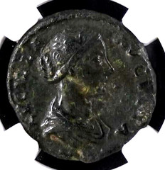 Roman Empire AD 164-183 Lucila Bronze As NGC VF Juno with Peacock.