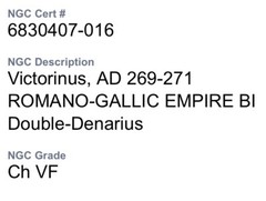 NGC Graded Ancient Roman Coin Emperor Victorinus 269AD-271AD Gallic ChVF Genuine