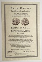 Roman Septimius Severus Silver Denarius 193-211 AD VF Scarce COA
