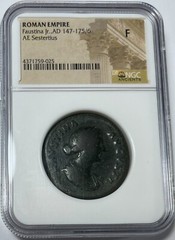 Ancient Roman Faustina Jr. AD 147-175/6 Sestertius (#25) NGC Fine.