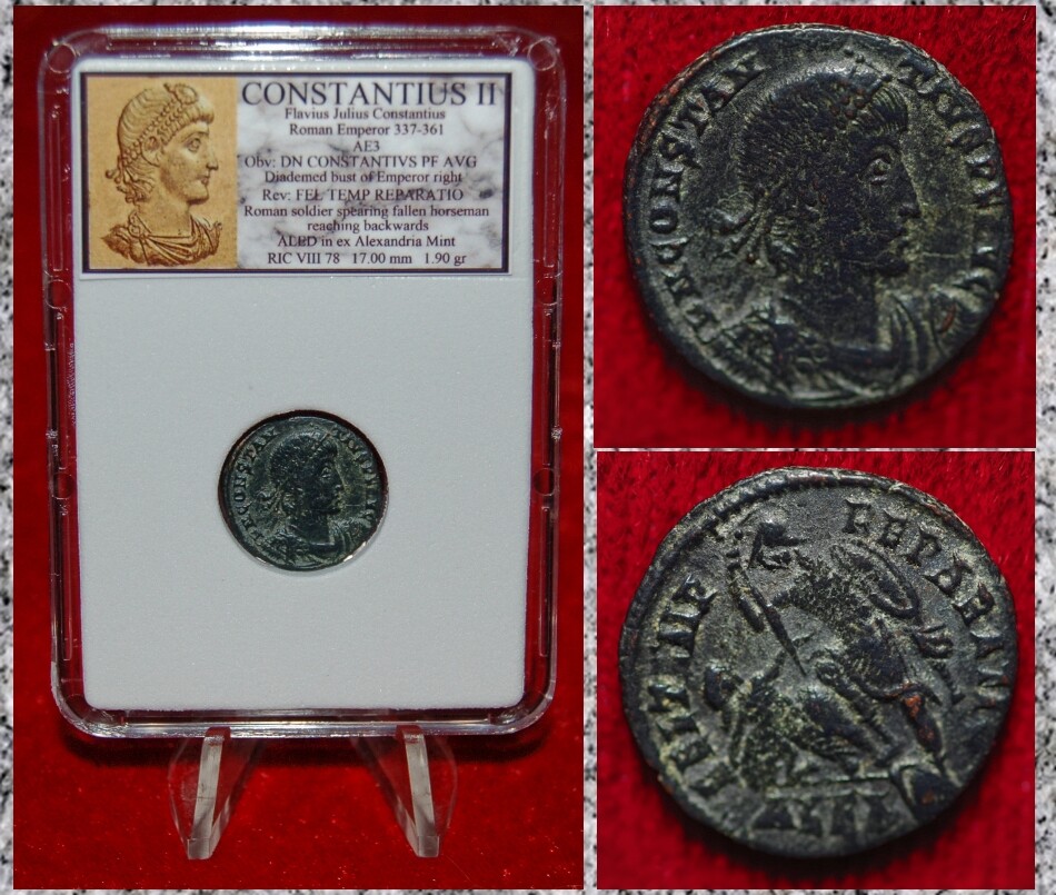 Ancient Roman Empire Coin CONSTANTIUS II Roman Soldier Spearing Fallen Horseman