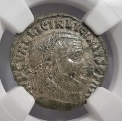 Licinius I Roman Empire Nummus NGC AU Ancient Bird Staff Man Constantine