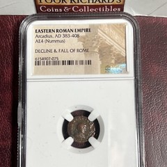 NGC Cert. Authentic Eastern Roman Empire. Arcadius (383-408AD) AE Nummus. X204