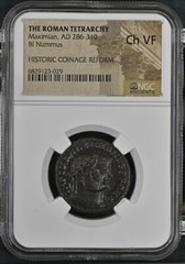 NGC Ch VF AE1 / Nummus of Maximian AD286-310 NGC Ancients Certified Roman Bronze
