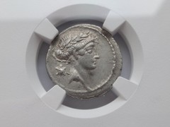 NGC “XF” 5/5-3/5 Q.Pomp. Musa, c.66/56 BC Roman Republic AR Denarius 3.94g/ 20mm