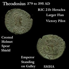 Crested Helmet Theodosius 383 AD. Victory Pilots Ship. Heraclea. Large Coin