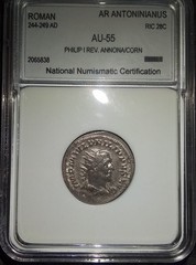 🔥 Philip I, Roman Empire AR Denarius, (244-249 AD) RIC-25c AU-55 Silver Sharp