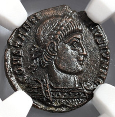 Constantine II Roman Empire BI Nummus NGC Ch AU Epfig Hoard Soldiers Standards