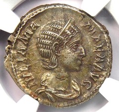 Julia Mamaea AR Denarius Roman Coin 222-235 AD – NGC Choice AU – 5/5 Strike