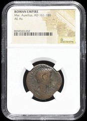Marcus Aurelius 161-180 AD, Roman Empire Authentic AE As Bronze Mar Coin, NGC
