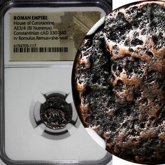 ROMAN Constantinian Dynasty AE3/4 Nummus AD 330-340 / She-Wolf &Twins NGC (117)
