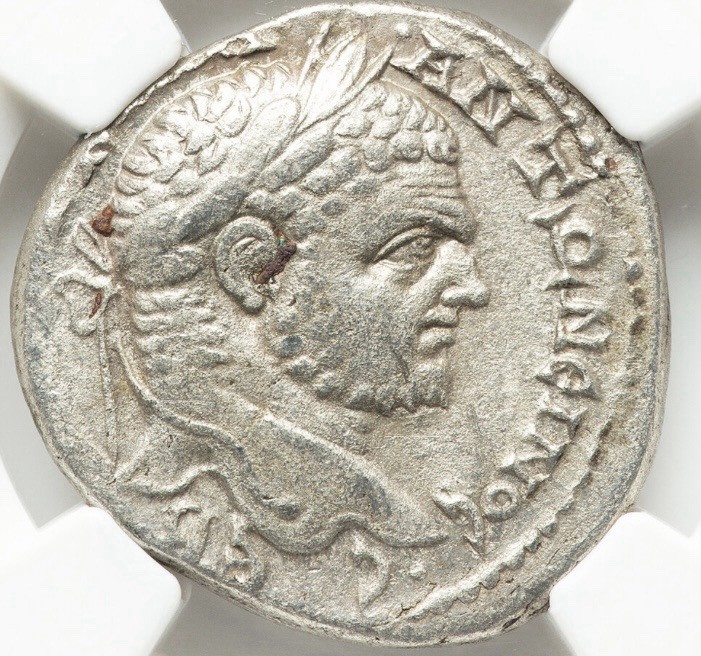 Caracalla 198-217 AD Tetradrachm, NGC XF, EMESA Roman Empire Caesar Silver Coin