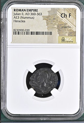 ROMAN JULIAN II, AD 360-363, AE3 NUMMUS, HERACLEA MINT NGC CH F 900030