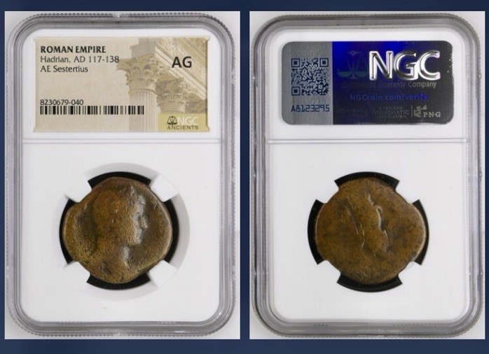 Emperor Hadrian 117-138 AD NGC Graded Sestertius Certified Ancient Roman Coin