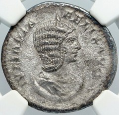 JULIA DOMNA Authentic Ancient 193AD Silver Roman Coin VESTA PALLADIUM NGC i88706