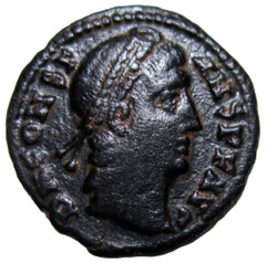 CONSTANS, 337-350 AD. AE SMALL FOLLIS. CYZICUS MINT. WREATH REVERSES.