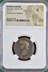 Roman Emperor Claudius I 41-54AD NGC Graded Ancient Western Imitative Minerva As