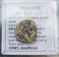 #k631# Roman silver fouree denarius coin of Caracalla from 210-212 AD