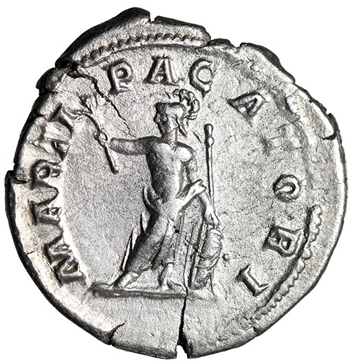 Caracalla AR Denarius “MARTI PACATORI Mars, Shield at Side” Very Fine