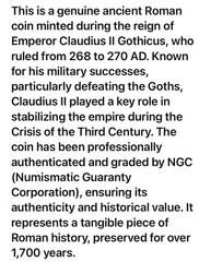 Genuine Ancient Roman Coin Emperor Claudius II Gothicus 268-270 AD NGC Certified